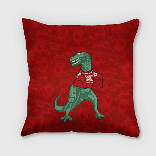 Подушка квадратная Динозавр в свитере - новогодние драконы / 3D-принт – фото 1