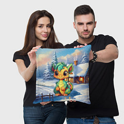 Подушка квадратная Крошечный дракон зимы 2024, цвет: 3D-принт — фото 2