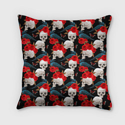 Подушка квадратная Skull in roses