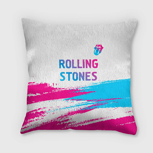 Подушка квадратная Rolling Stones neon gradient style посередине / 3D-принт – фото 1