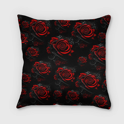 Подушка квадратная Красные розы цветы / 3D-принт – фото 1