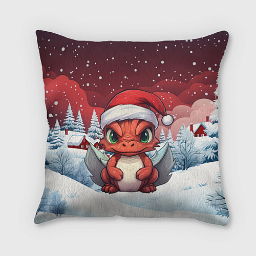 Подушка квадратная Символ нового 2024 года маленький дракошка / 3D-принт – фото 1