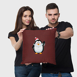 Подушка квадратная Пингвин в новогодней шапочке, цвет: 3D-принт — фото 2