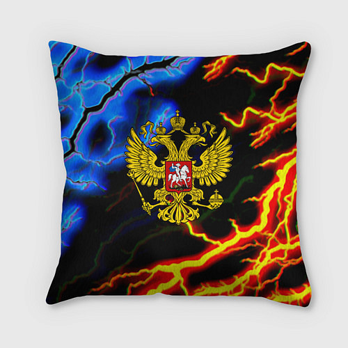 Подушка квадратная Россия наша страна герб шторм / 3D-принт – фото 1