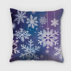 Подушка квадратная Снежинки на фиолетово-синем фоне, цвет: 3D-принт