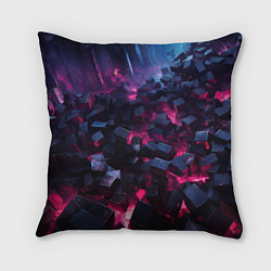 Подушка квадратная Фиолетовые кубы в фиолетовом дыме, цвет: 3D-принт
