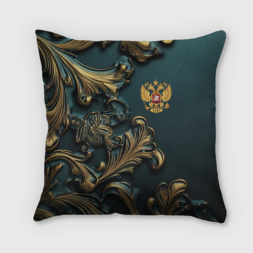 Подушка квадратная Герб России и бирюзовый фон / 3D-принт – фото 1