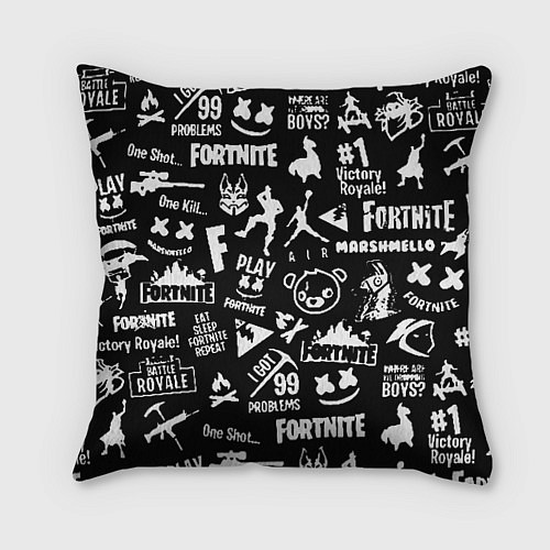 Подушка квадратная Fortnite alllogo black / 3D-принт – фото 1