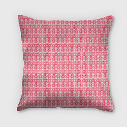 Подушка квадратная Белые узоры на розовом, цвет: 3D-принт
