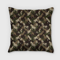 Подушка квадратная Лошади камуфляж, цвет: 3D-принт
