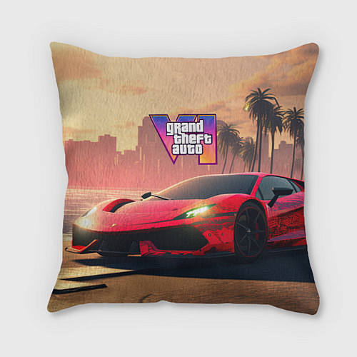 Подушка квадратная GTA 6 спортивное авто / 3D-принт – фото 1