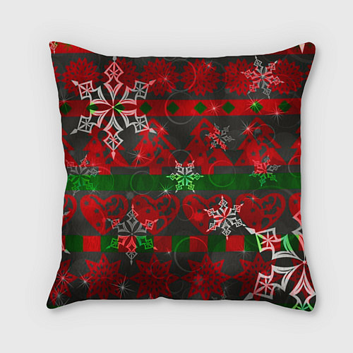 Подушка квадратная Рождественские узоры ёлки и снежинки / 3D-принт – фото 1