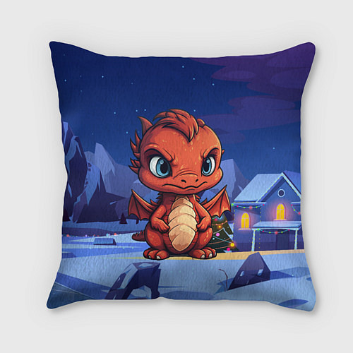 Подушка квадратная Забавный красный дракон 2024 / 3D-принт – фото 1