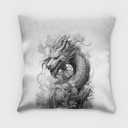 Подушка квадратная Дракон поднимается из зарослей цветов / 3D-принт – фото 1