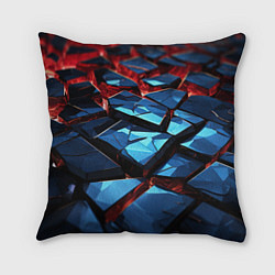 Подушка квадратная Синие абстрактные плиты и красное свечение, цвет: 3D-принт