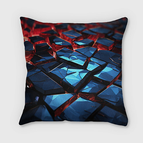 Подушка квадратная Синие абстрактные плиты и красное свечение / 3D-принт – фото 1