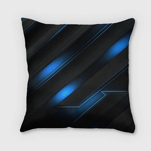 Подушка квадратная Синий неоновый яркий свет на черном абстрактном фо / 3D-принт – фото 1
