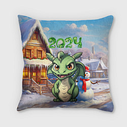 Подушка квадратная Снежный зимний дом с драконом, цвет: 3D-принт