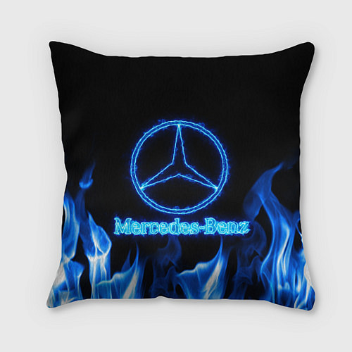 Подушка квадратная Mercedes-benz blue neon / 3D-принт – фото 1