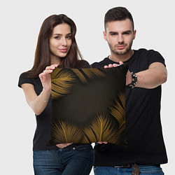 Подушка квадратная Тонкие золотые листья на черном фоне, цвет: 3D-принт — фото 2