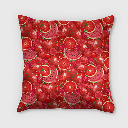 Подушка квадратная Красные фрукты и ягоды / 3D-принт – фото 1