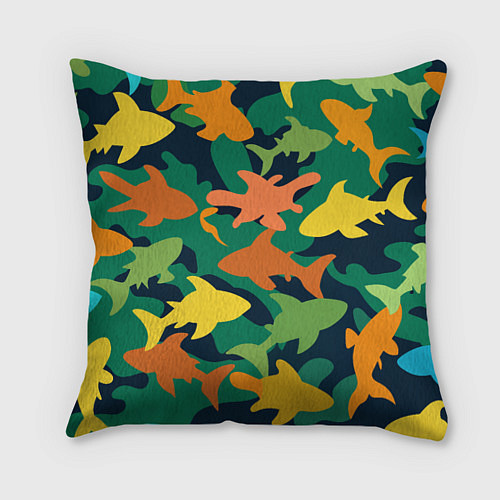 Подушка квадратная Камуфляж силуэты рыбок / 3D-принт – фото 1