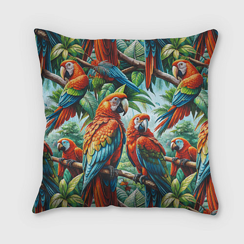 Подушка квадратная Попугаи Ара - тропики джунгли / 3D-принт – фото 1