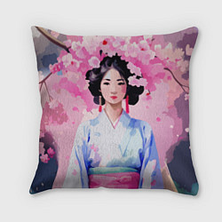 Подушка квадратная Ветки сакуры японская гейша, цвет: 3D-принт