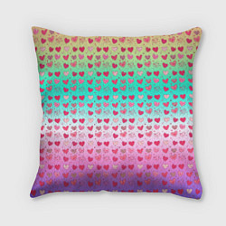 Подушка квадратная Паттерн сердечки на разноцветном фоне, цвет: 3D-принт