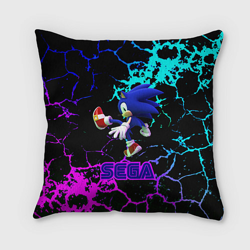 Подушка квадратная Sonic sega game неоновая текстура / 3D-принт – фото 1