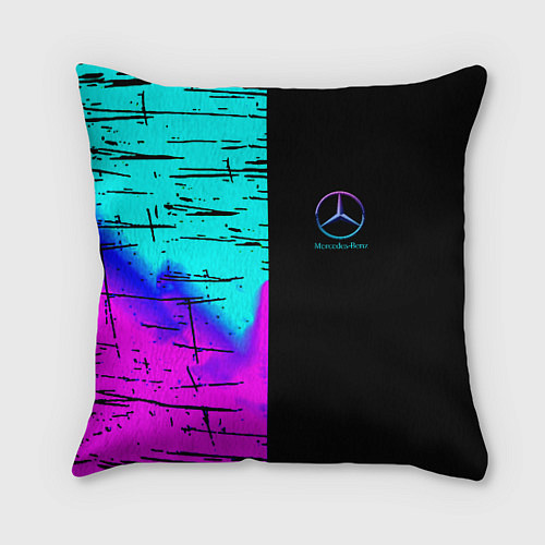Подушка квадратная Mercedes benz неон текстура / 3D-принт – фото 1