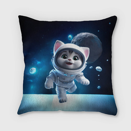 Подушка квадратная Котёнок в космосе / 3D-принт – фото 1