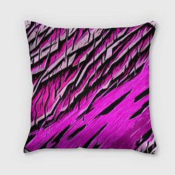 Подушка квадратная Розовые и чёрные полосы