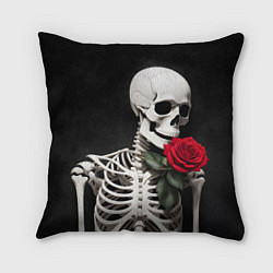 Подушка квадратная Скелет с розой в области сердца, цвет: 3D-принт