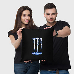 Подушка квадратная Monster energy голубой, цвет: 3D-принт — фото 2