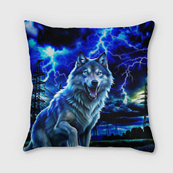 Подушка квадратная Грозовой волк с молниями, цвет: 3D-принт