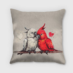 Подушка квадратная Влюбленные попугаи 14 февраля, цвет: 3D-принт