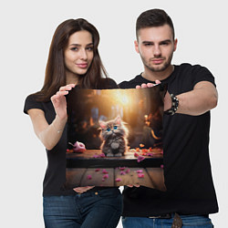 Подушка квадратная Милый котенок 14 февраля, цвет: 3D-принт — фото 2