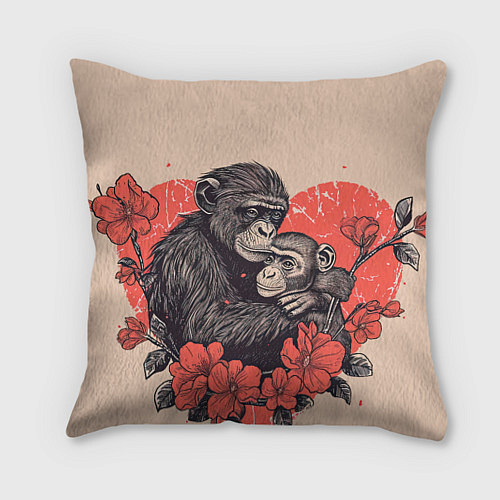 Подушка квадратная Влюбленные обезьяны 14 февраля / 3D-принт – фото 1