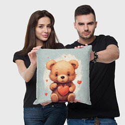 Подушка квадратная Медвежонок с сердечком 14 февраля, цвет: 3D-принт — фото 2
