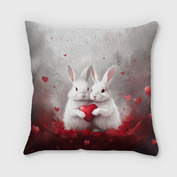 Подушка квадратная Белые кролики с сердцем, цвет: 3D-принт