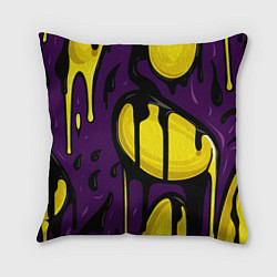 Подушка квадратная Желтые яркие пятна краски на фиолетовом, цвет: 3D-принт