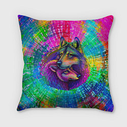 Подушка квадратная Цветные волк с волчицей, цвет: 3D-принт