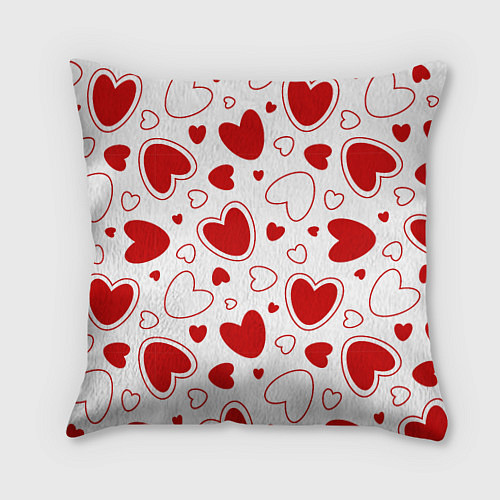 Подушка квадратная Паттерн красные сердечки на белом фоне / 3D-принт – фото 1