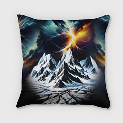 Подушка квадратная Молнии и горы, цвет: 3D-принт