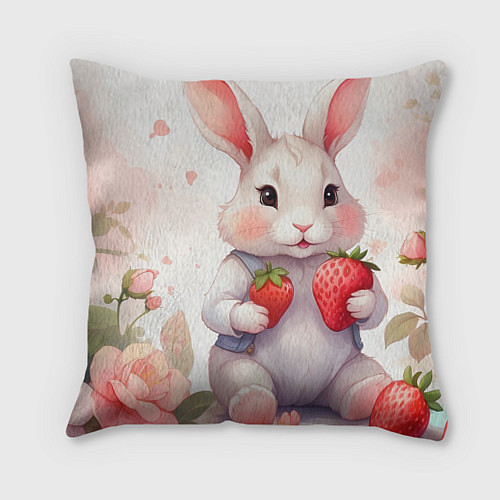 Подушка квадратная Кролик с клубникой / 3D-принт – фото 1
