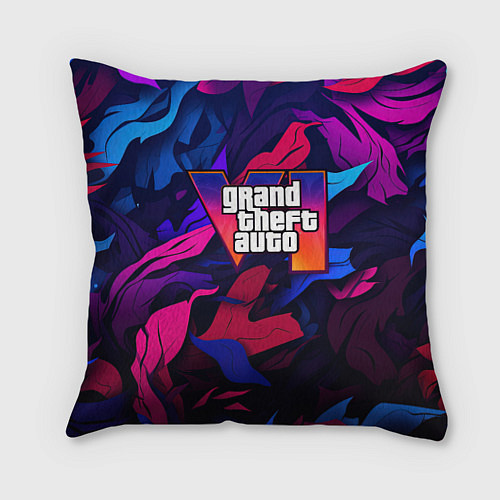 Подушка квадратная Gta лого камуфляж яркие листья / 3D-принт – фото 1