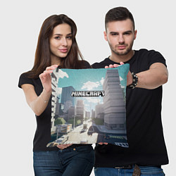 Подушка квадратная Minecraft дневной город, цвет: 3D-принт — фото 2