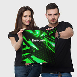 Подушка квадратная Palworld logo green neon, цвет: 3D-принт — фото 2