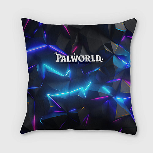 Подушка квадратная Palworld логотип на ярких неоновых плитах / 3D-принт – фото 1